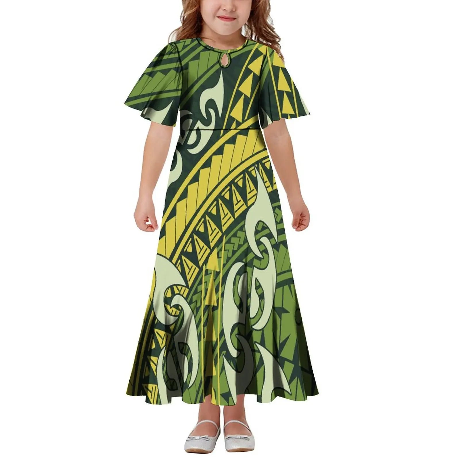 New Hawaiian Style Drop Collar Design Baby Girls Long Dress Children Size in Dresses Fit Flare Toddle Girls Dresses for Kids