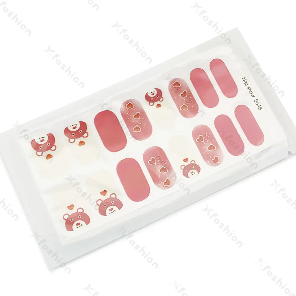 Hot Sale 16 Tips Solid Color Semi-Cured Gel Nail Stickers UV Light Durable Waterproof Long-Lasting Gel Nail Stickers Wholesale