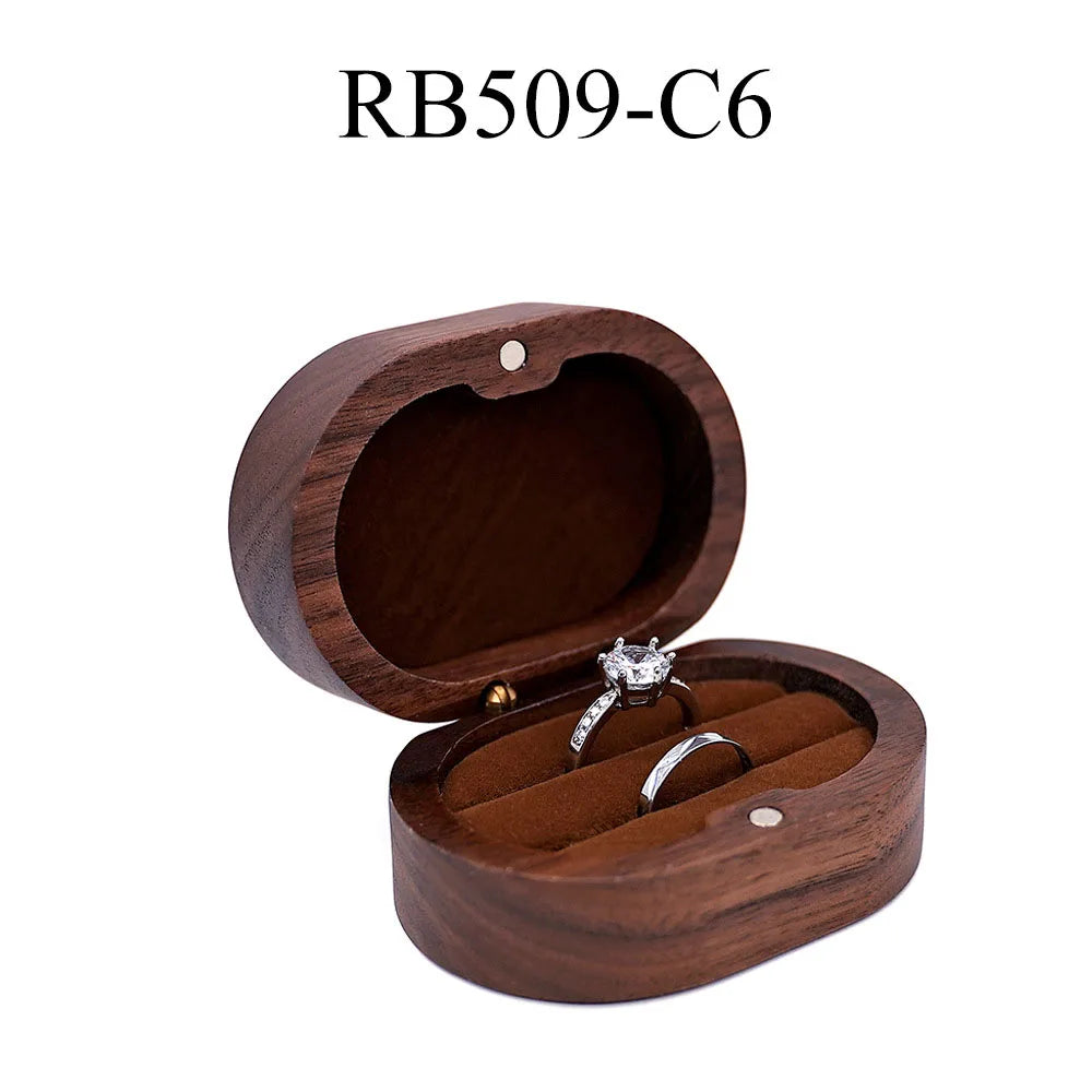 Luxury Customized Logo Engraved Your Name Natural Walnut Jewelry Storage for Rings Necklace Earrings Wooden Gift Box