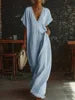 Large-size European Casual Elegant Comfortable Straight Summer Solid Natural Waist Worsted Lace-edge Loose Floor-Length Dress