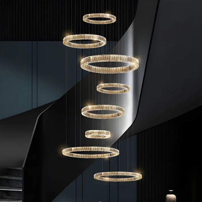 Modern Luxury Hotel Lobby K9 Crystal Ceiling Chandelier Villa Living Room Loft Staircase Round Ring Chandelier Pendant Lights