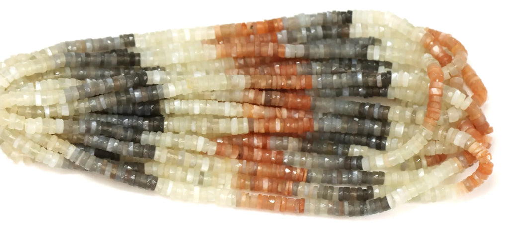 Multi Moonstone Faceted Tyre Shape Heishi Beads AAA Quality Multi Color 8/16 Inch Length Natural Gemstone Jewelry Craft