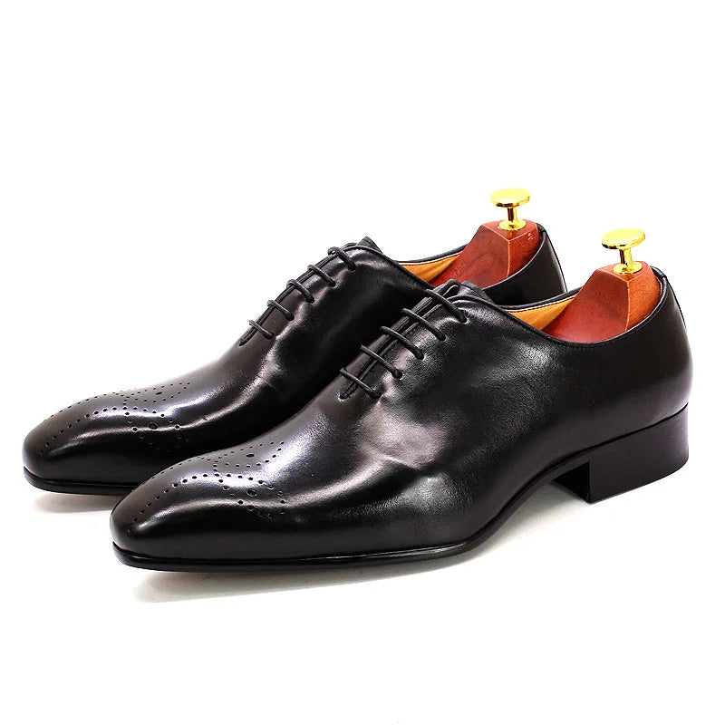 Elegant Black Wholecut Oxford Shoes with Perforated Toe Design Luxury Handcrafted Black Leather Formal Shoes for Men