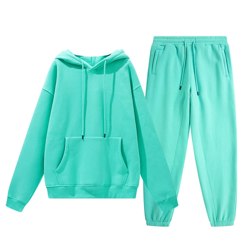 Wholesale Organic Cotton Sweatpants and Hoodie Set Custom Sweat Suits Casual Unisex Tracksuit