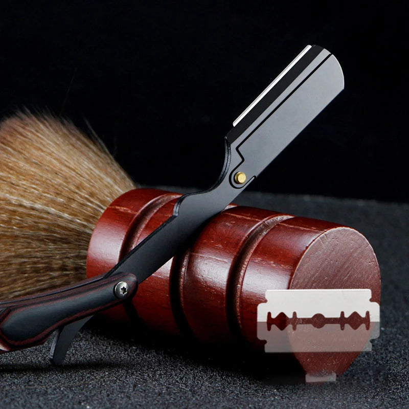 wooden trimmer manual shaver professional straight edge stainless steel sharp barber razor folding shaving blade shave beard cut