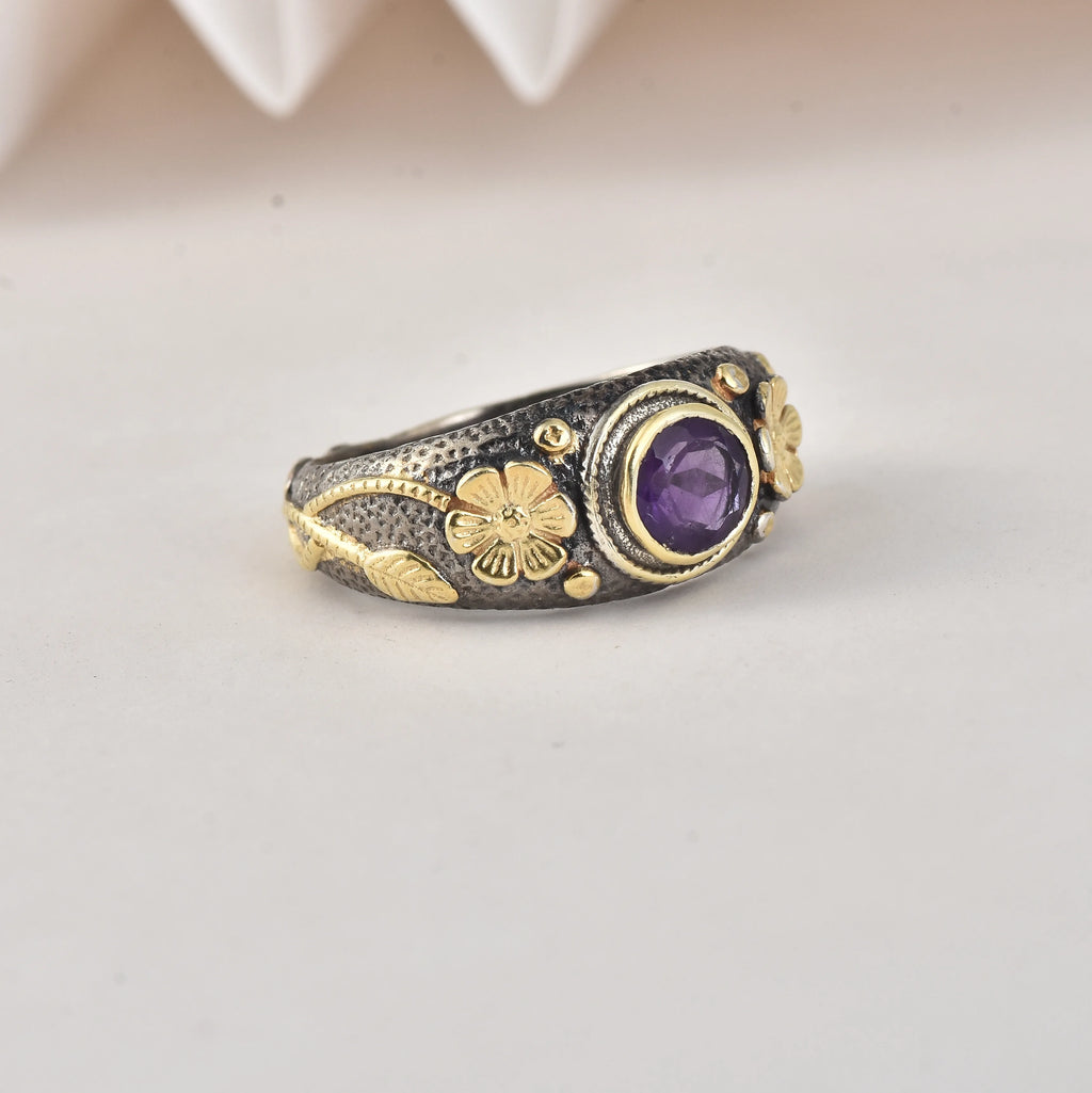 Rainbow Moonstone Ring 925 Sterling Silver Gold Plated Vintage Floral Handmade Designer Gemstone Jewelry Women Moku Jewellery