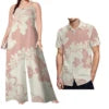 Custom on Demand Set of Couples Hawaiian Tropical Floral Big Size Shirt and Casual Women Halter Rompers Polynesian Couple Suit