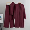 Vintage Fashion Ladies 3-Piece Set Long Cardigan Knitted Pant Ladies Sweater Suit-Casual Spring Autumn Styles