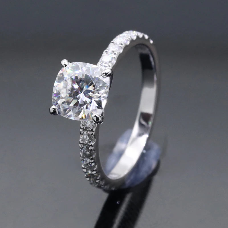Free Shipping Gold Jewelry 6.5x6.5mm 1.5 Carat Moissanite Cushion Cut Diamond Engagement Rings for Women Real Gold