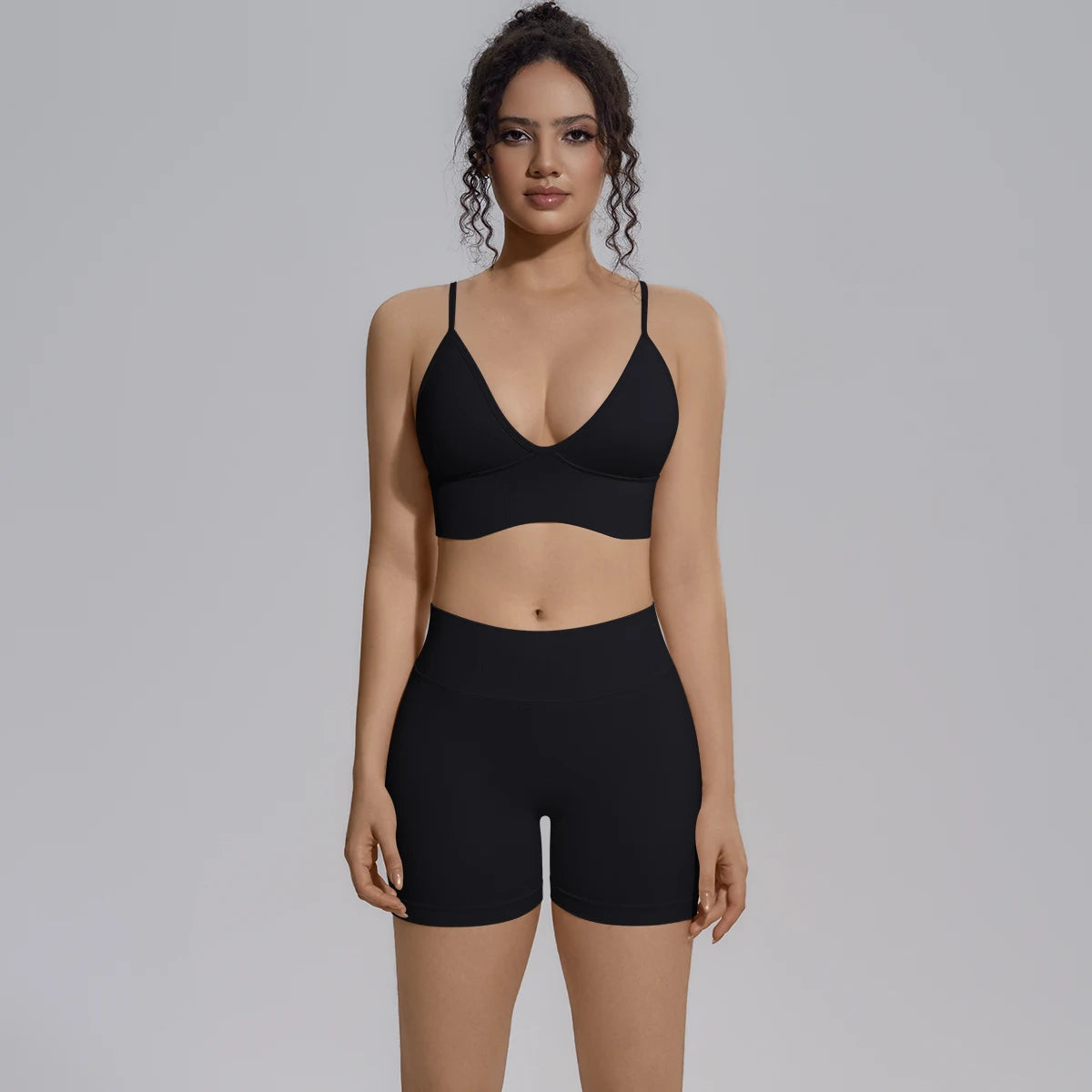 New Summer Sexy Naked Feeling Yoga Shorts Set Women 2 Piece Sport Bra Biker Shorts Workout Gym Activewear
