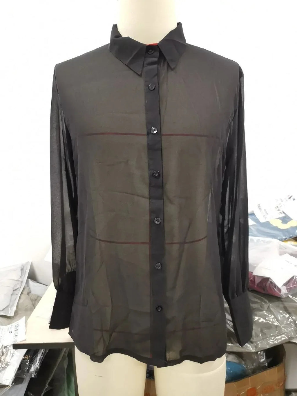 Men Mesh See-through Loose Shirt Summer and Autumn Shirt Top Men Sexy Long-Sleeved V-neck Turn-down Collar Single-Breasted Shirt