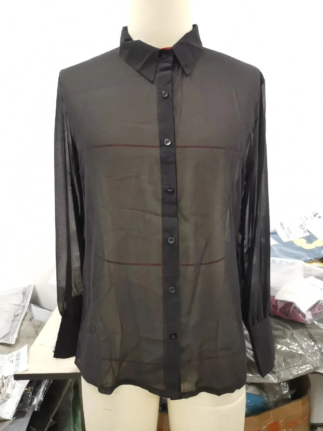Men Mesh See-through Loose Shirt Summer and Autumn Shirt Top Men Sexy Long-Sleeved V-neck Turn-down Collar Single-Breasted Shirt