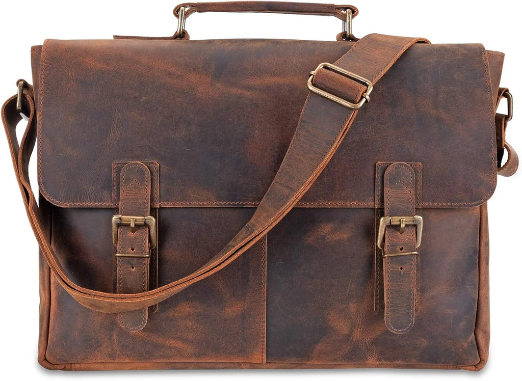 Men's and Women's Fashionable Genuine Leather Travel Messenger Office Crossbody Laptop Briefcase Protective College Satchel Bag