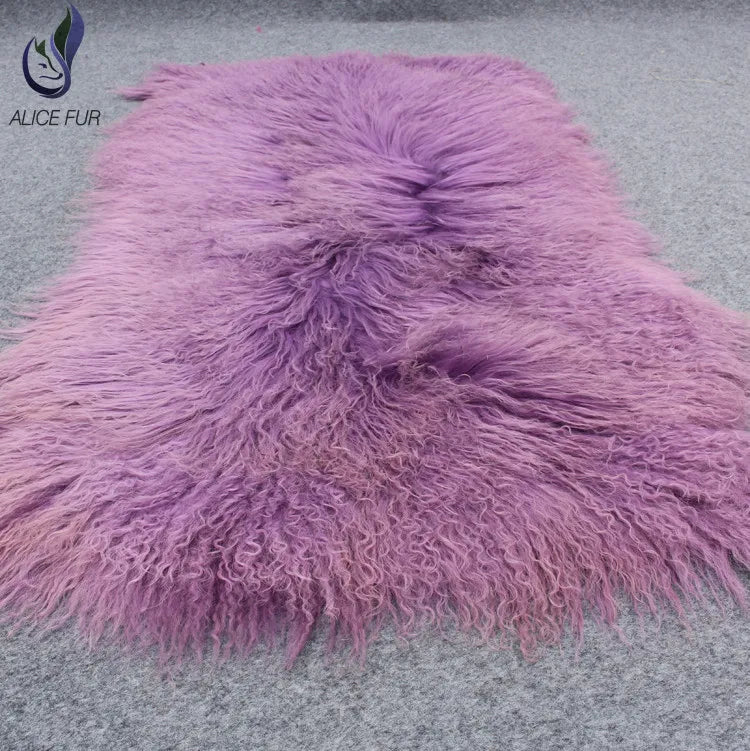 Natural Raw Mongolian Sheep Fur Blanket Garment with Long Curly Hair