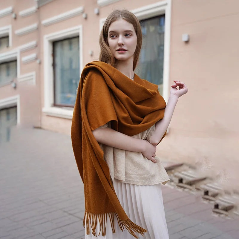 Designer Luxury Fashion Winter Ladies Wool Scarf Stoles Custom Embroidery logo Women Plain Color Wool Scarves Shawl for Women