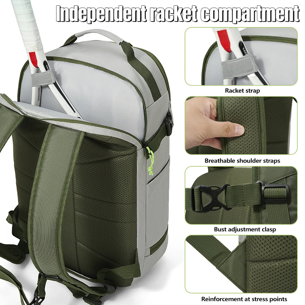 Custom Multi Functional Waterproof Independent Shoe Compartment Casual Outdoor Sports Travel Pickleball Tennis Badminton Bag