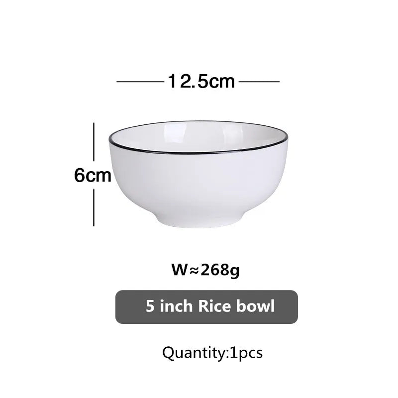Black Rim White Ceramic Dinner Tray, Kitchen Plate, Tableware, Food Dishes, Soup Bowl,  Kitchen Cook Tool, 1 Piece Sale