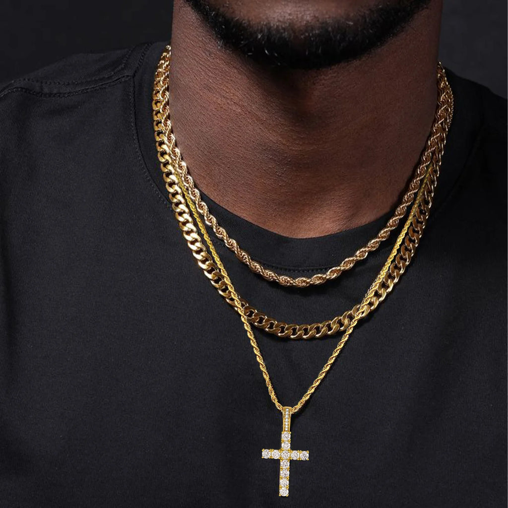Factory Hot-selling European American Cross Necklace Light-Luxury Niche High-End Copper Zircon Hip-Hop Pendant