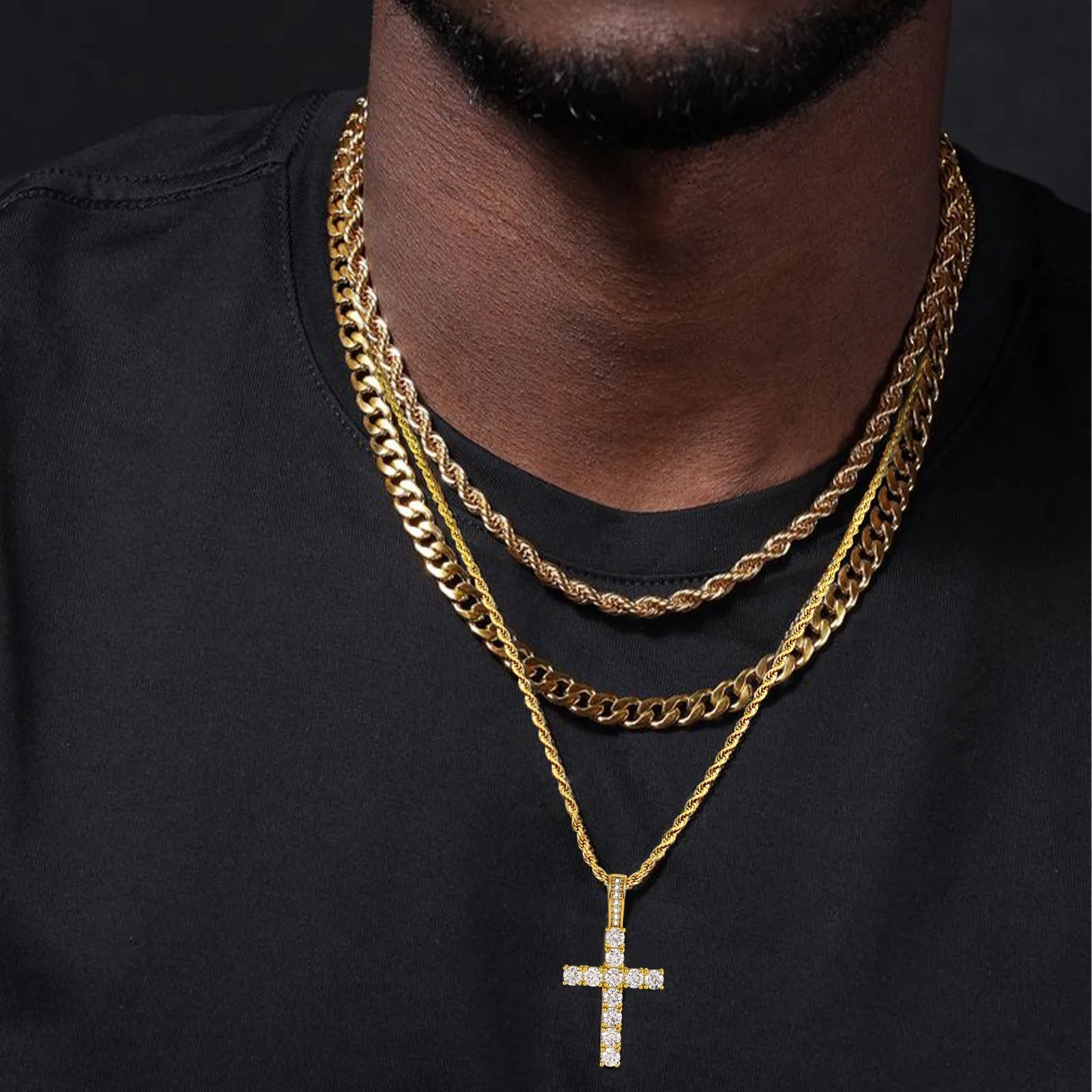 Factory Hot-selling European American Cross Necklace Light-Luxury Niche High-End Copper Zircon Hip-Hop Pendant