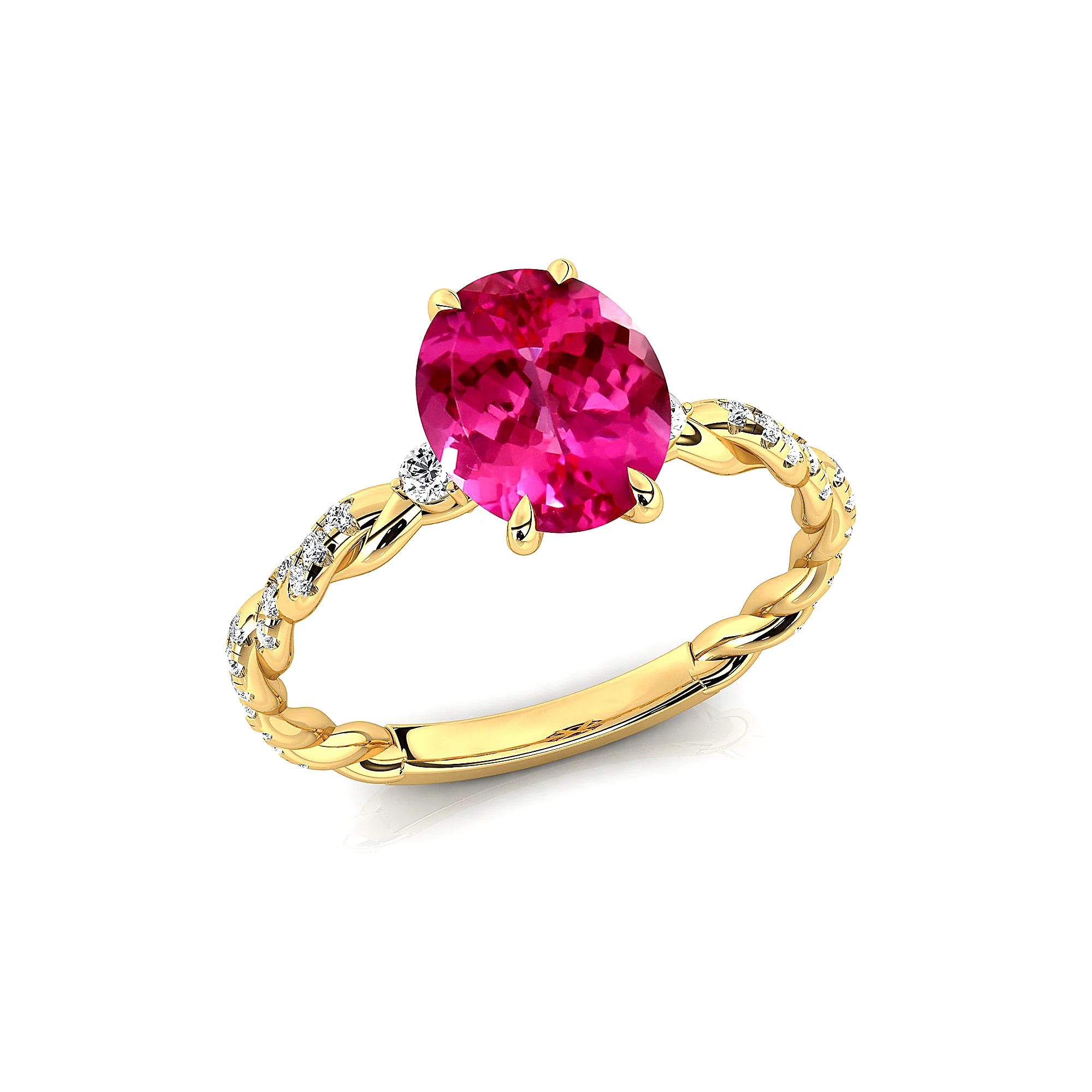 Lab Grown Pink Sapphire Gemstone & Real Diamonds Halo Cluster Bridal Wedding Rings 18k Solid Gold Rhodium Plated Premium