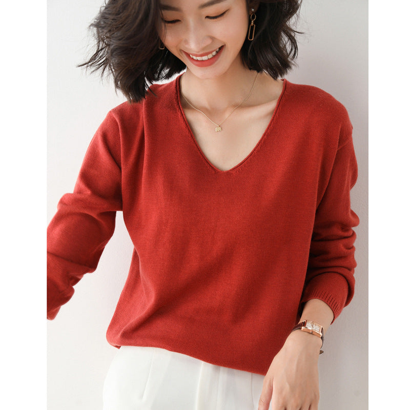 2025 Spring Autumn Womens Sweater Solid Knitwear Korean Loose Female Basic Casual Jumpers Stretch Pullover Sky Blue Pink Sweater