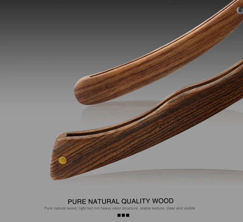 wooden trimmer manual shaver professional straight edge stainless steel sharp barber razor folding shaving blade shave beard cut