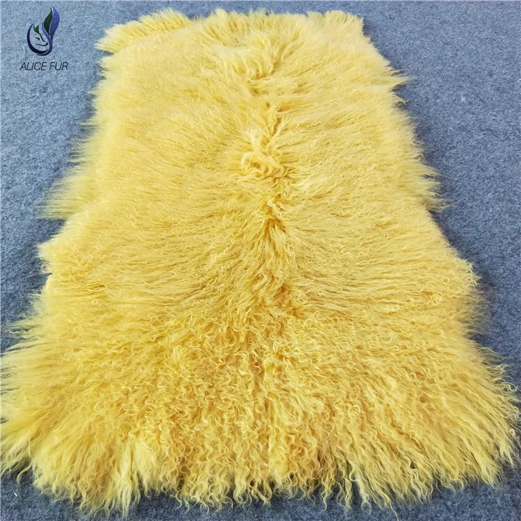 Natural Raw Mongolian Sheep Fur Blanket Garment with Long Curly Hair
