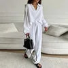 Boutique Wholesale 2026 Spring New Elegant  Casual Loose Polo Collar Sleeved Top Drawstring Pants Women's Set