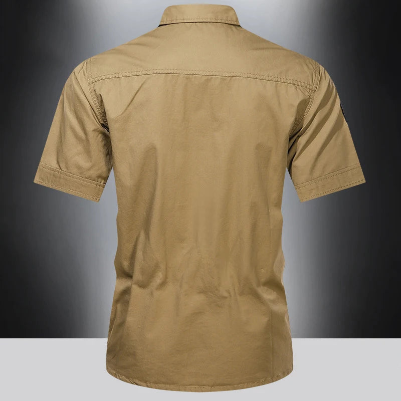 New Men's Casual Shirts Short Sleeve Pure Cotton Shirt Male Solid Oversized Military Cargo Shirts Men Clothing Shirt 5XL A2F168