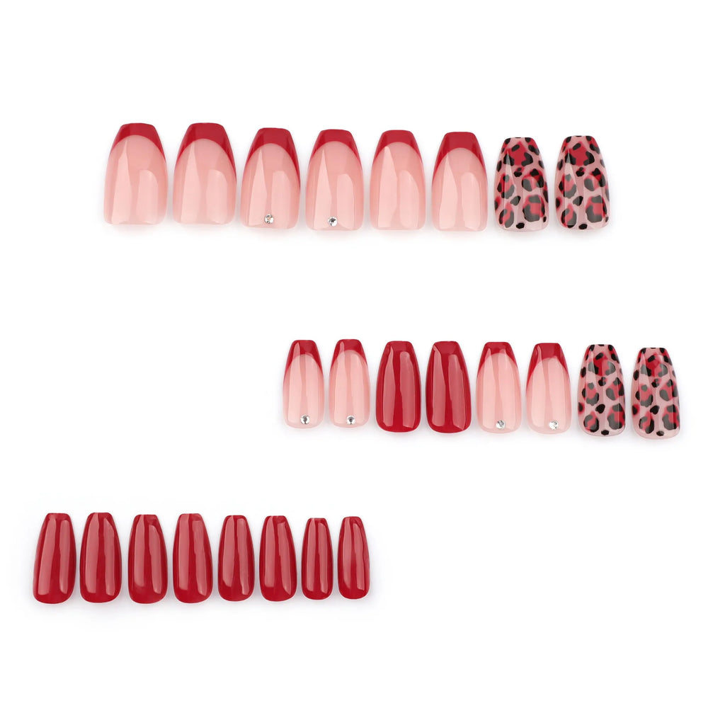 24 Pcs French Autumn/Winter New Arrival: Red Leopard Print Acrylic Press on Nails Customize False Nails 3528