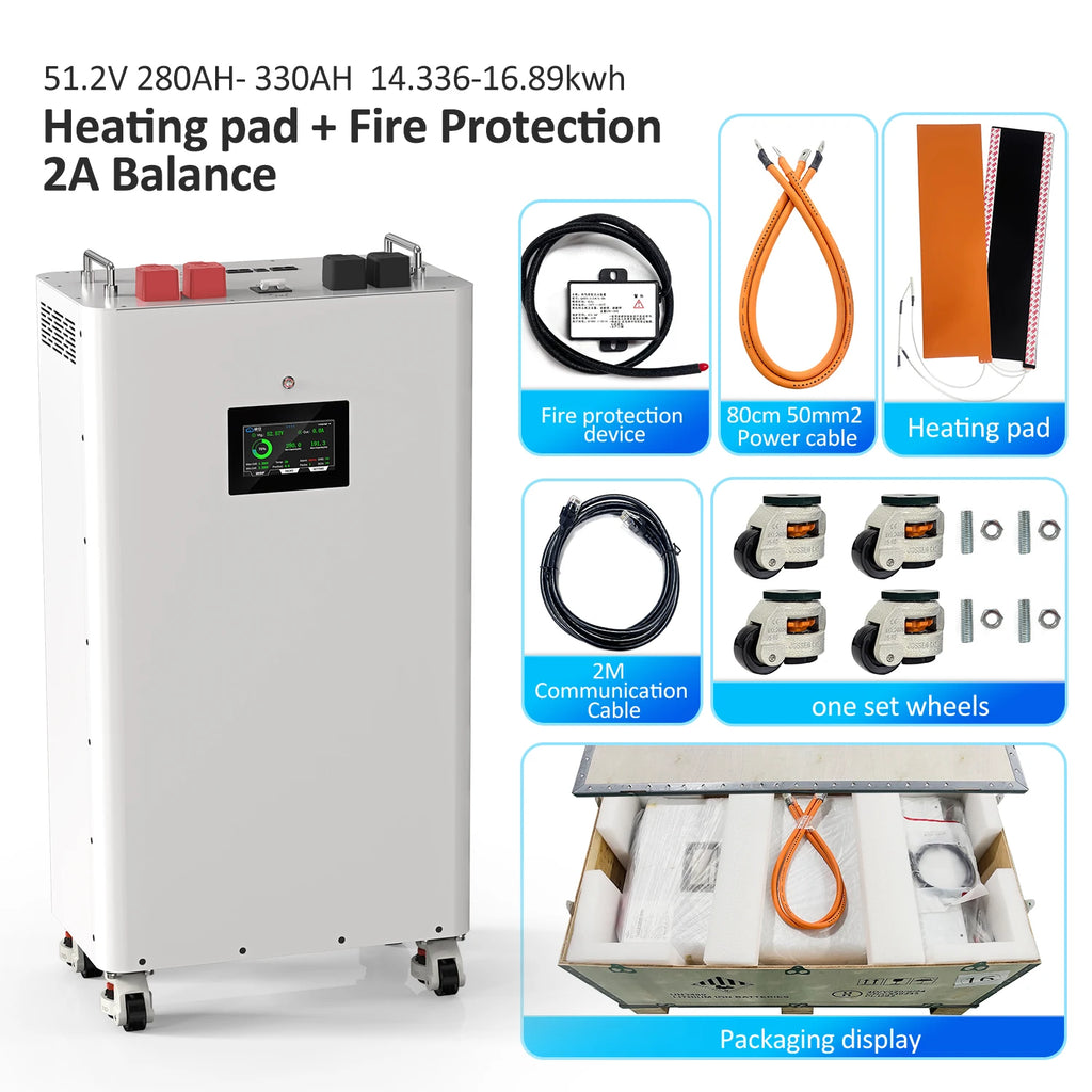 Poland Local Stock 48V 51.2V Movable Floor Standing 314Ah Lifepo4 Solar Battery with JK V19 BMS for Home Power Energy Storage