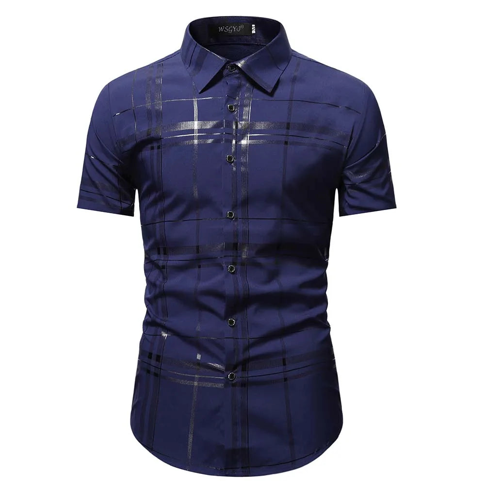 Summer Business Social Chemise Homme Casual Party Short Sleeve Striped Shirt Men Dress Luxury Button Up Fashion Mens Clothes