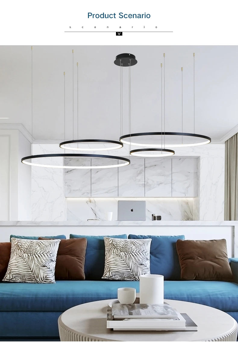 New Modern LED Chandelier for Living Room Bedroom Dining Room Aluminum Ring Indoor Pendant Chandelier Lamp Lighting