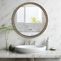 WallBeyond 1-Piece 28-Inch Round Wood Silver Bead Mirror Retro Style Framed Wall Mount Decor for Home Entryway Living