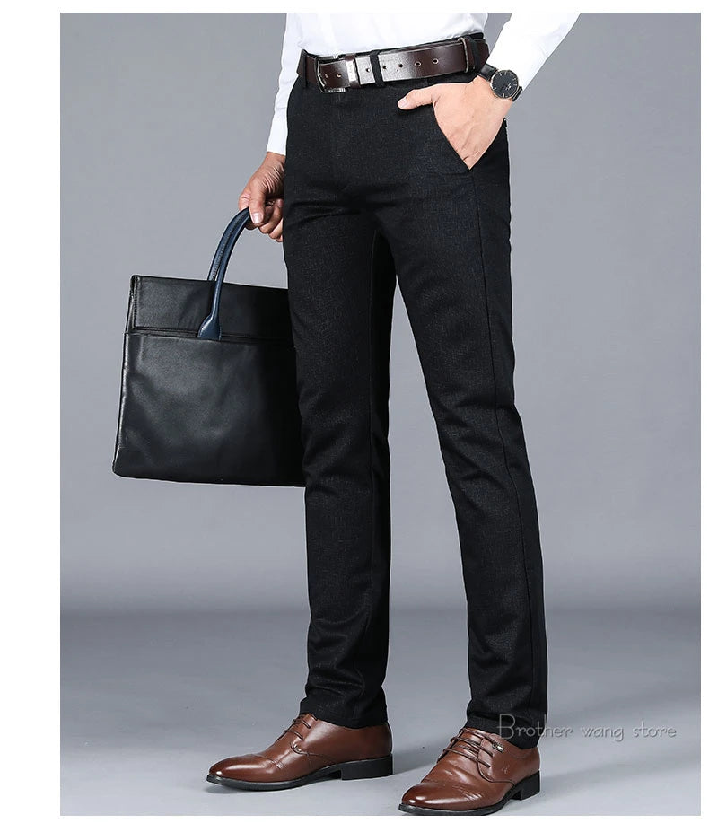 Winter New Men's Warm Casual Pants Business Fashion Fleece Thick Plaid Trousers Office Stretch Pants Male Brand Clothing