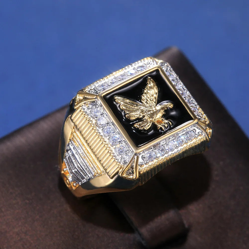 Mens Eagle Ring with Sparkling Accents Bold Statement Fashion Jewelry