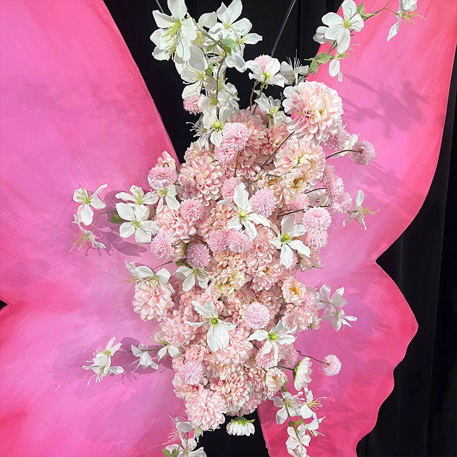 Realistic Artificial Silk Pink and White Butterfly-shaped Floral Decorations and Light Luxury Wedding Backdrop for Mother's Day