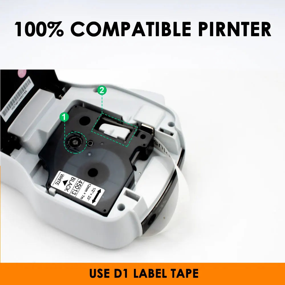 6/9/12mm 24mm Label for Dymo D1 Tape 45013 40913 43613 Black on White Compatible Dymo LabelManage 160 280 LabelPoint Label Maker