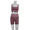 2024 Women Strap Camisole Vest + Shorts 2 Piece Set Running Leopard Printed Sports Stretch Hip Lift Fitness Yoga Wear Suits