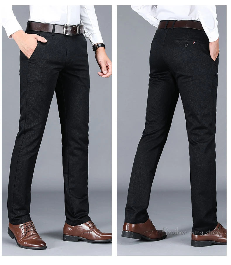 Winter New Men's Warm Casual Pants Business Fashion Fleece Thick Plaid Trousers Office Stretch Pants Male Brand Clothing