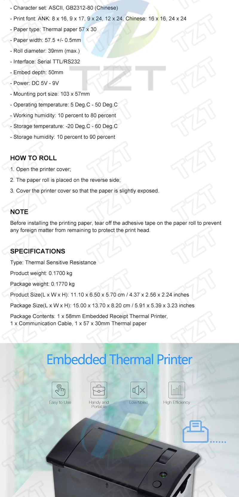58mm mini thermal printer Embedded POS Receipt Tickets Printer with interface  RS232 / TTL use with 5v-9v for arduino android