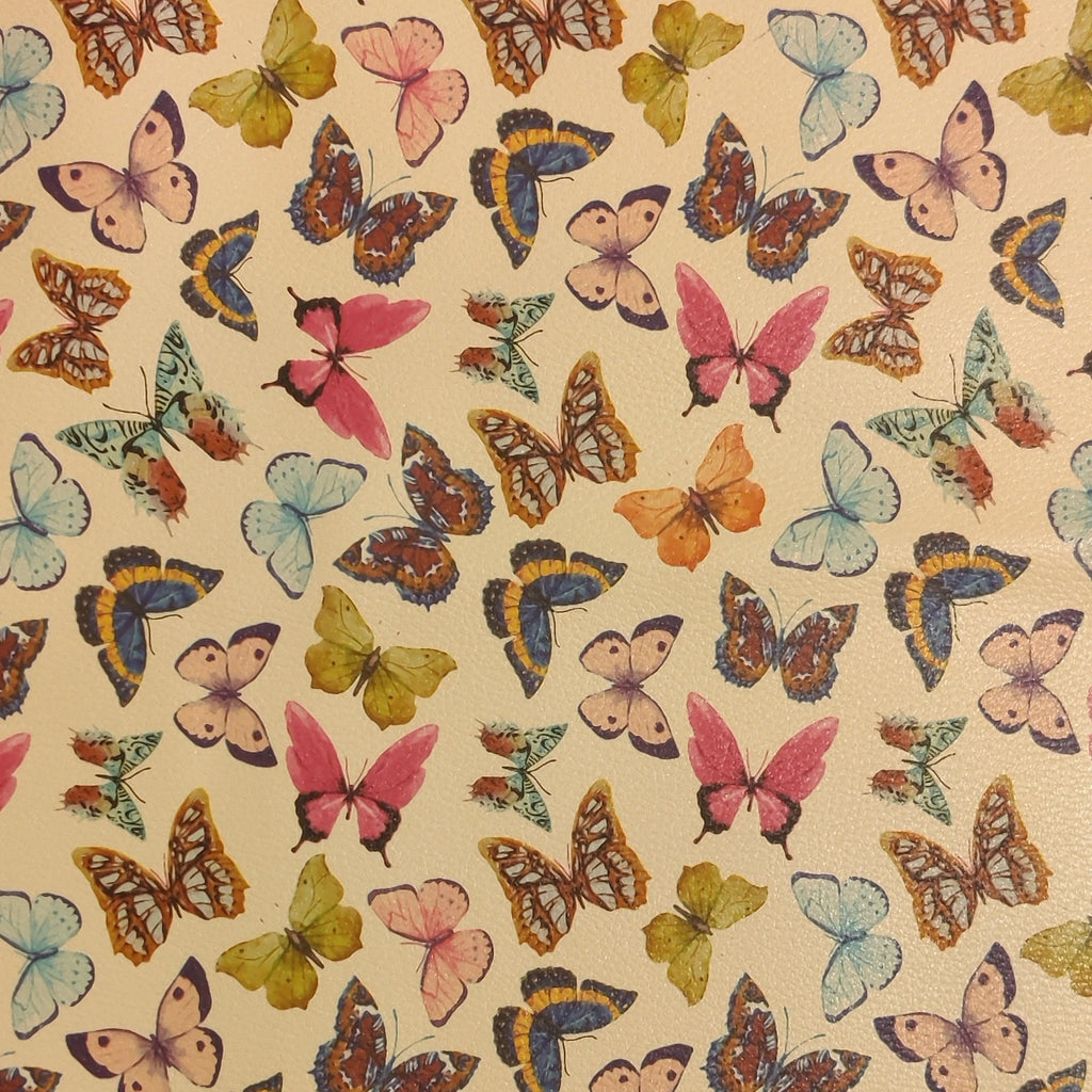 A-1127 PU Synthetic Leather Glitter Effect Butterflies Design Durable Fabric for Fashion Bags Shoes Sofas Outdoor Garment Use