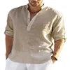 New Men's Casual Blouse Shirt Loose Tops Long Sleeve Tee Shirt Handsome Men's Cotton Slim Fit Linen Shirts