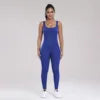 Women's High-Waist Yoga Jumpsuits Ribbed Workout Bodysuits with Sleeveless Sports Bra Knitted Fitness Rompers