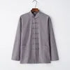 Traditional Chinese Style New Year Hanfu Men Tops Kung Fu Solid Linen Tai Chi Wushu Outfit Vintage China Shirt Clothing