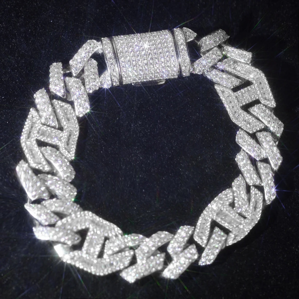 Factory Wholesale Hip Hop 925 Silver 15mm Chain Baguette Moissanite Tow Tones Bracelets Custom Cuban Link Men Jewelry