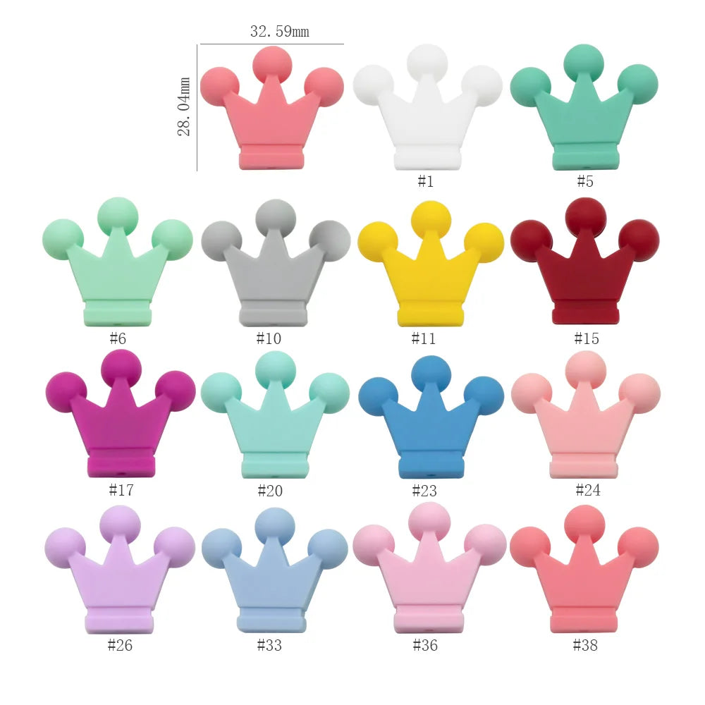 Cute-idea 10pc mini Crown BPA Free Silicone Beads Baby Teether Chew sensory Craft Chain For Pendant Food Grade Baby Teething Toy