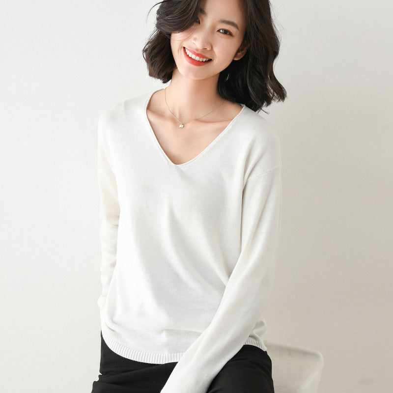 2025 Spring Autumn Womens Sweater Solid Knitwear Korean Loose Female Basic Casual Jumpers Stretch Pullover Sky Blue Pink Sweater