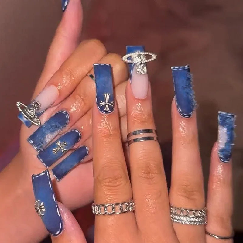Dropshipping 24 Pcs French Style Romantic Art Acrylic Press on Nails Artificial Fingernails Candy False Nails Dating  Party 2792