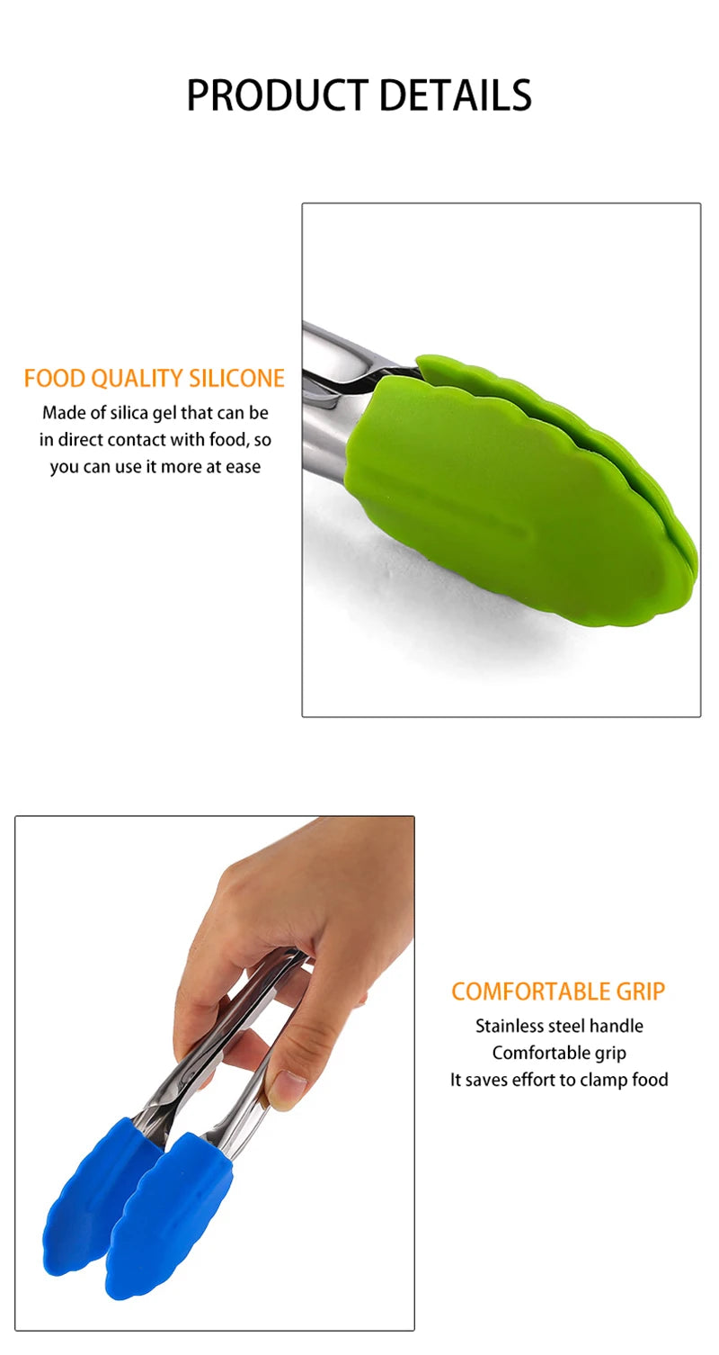 Stainless Steel Silicone Food Tong  Kitchen Tongs Silicone Non-slip Cooking Clip Clamp BBQ Salad Tools Grill Kitchen Accessories